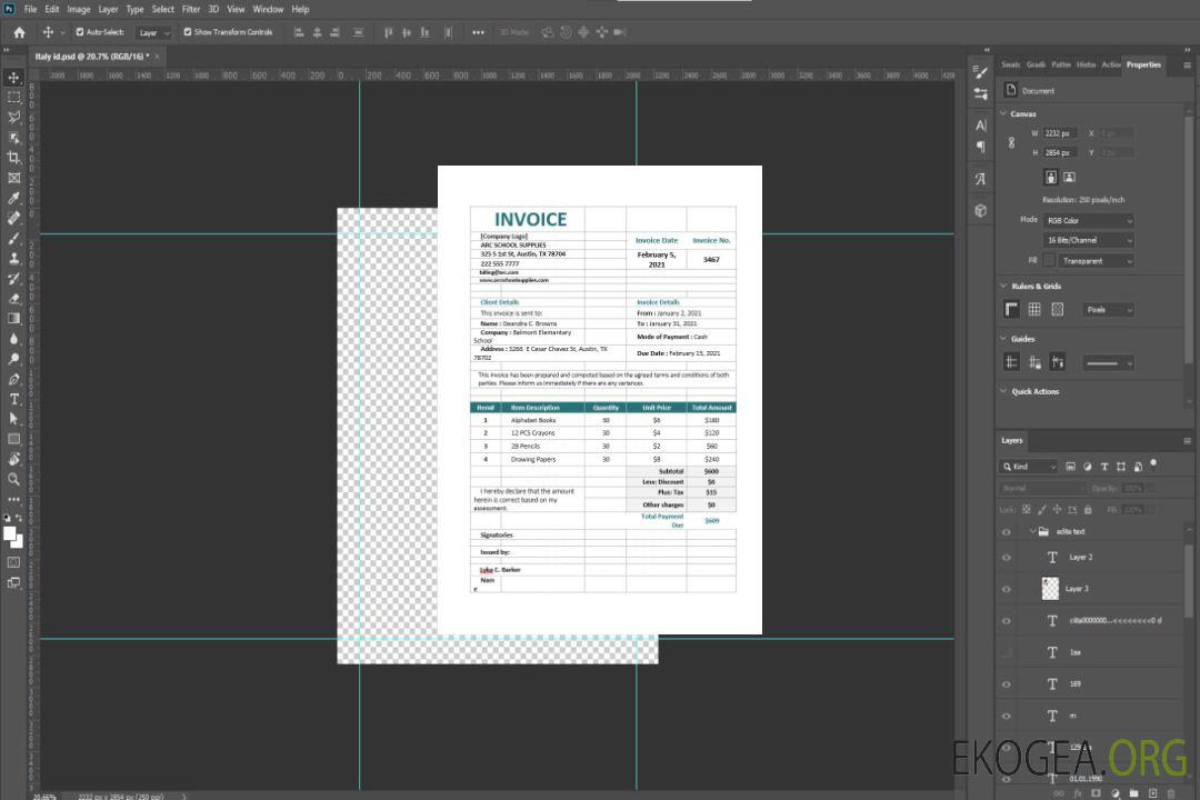 Modèle de facture de commande de fournitures scolaires template Modèle de facture de commande de fournitures scolaires template